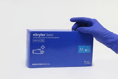 Перчатки нитриловые нестерильные неопудренные Nitrylex basic M 100 шт синие