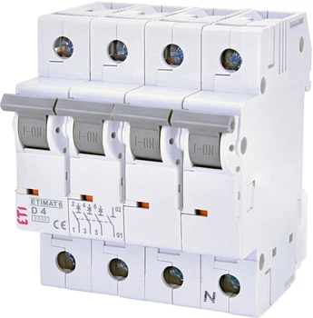 Автоматичний вимикач ETIMAT 6 3p+N D 4А (6 kA) ETI (2165510)