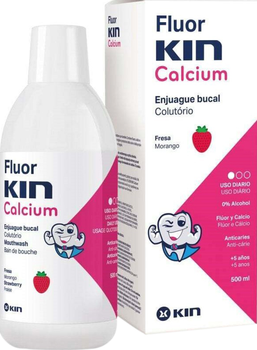 Płyn do płukania ust dla dzieci Kin Fluorkin Calcium Mouthwash Strawberry Flavor 500 ml (8470001629951)
