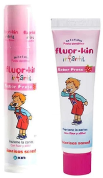 Pasta do zębów dla dzieci z dozownikiem Fluor Kin Childish Toothpaste Strawberry Flavor 150 ml (8470003045353)