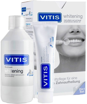 Zestaw do zębów Vitis Whitening Toothpaste 100 ml + Wybielający płyn do płukania ust 500 ml (8427426055971)