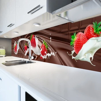 Кухонный фартук Скинали Клубника и Шоколад (виниловая наклейка для кухни ПВХ пленка ) Еда Коричневый 60х200 см
