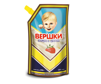 Вершки згущені з цукром 15% жиру 290 г ТМ "Первомайський МКК"