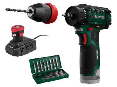 Шуруповерт акумуляторний Parkside PBSA 12 D4 12В зі з'ємним патроном