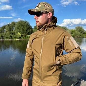 Мужская водонепроницаемая куртка Softshell с капюшоном и липучками под шевроны койот размер XL