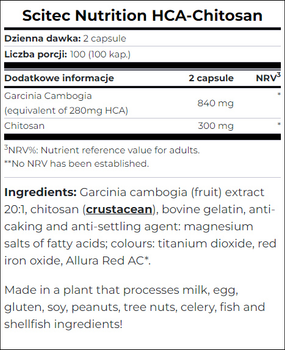 Дієтична добавка Хітозан Scitec Nutrition HCA-Chitosan 100 капсул (5999100029583)