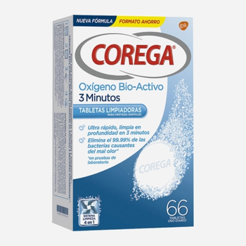 Tabletki czyszczące do protez i aparatow ortodontycznych Corega Active Oxygen 3 Minutes 66 Tablets (8431890073065)