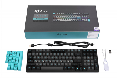 Механічна клавіатура АККО 3098N Black&Cyan 98Key, TTC Flame, BT/WL/USB-A, Hot-swappable, EN/UKR, RGB, Чорний