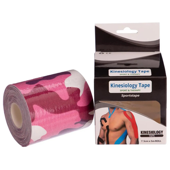 Кінезіо тейп стрічка пластир для тейпування спини шиї тіла 7,5 см х 5 м Kinesio tape ZEPMA Рожевий (0842-7)
