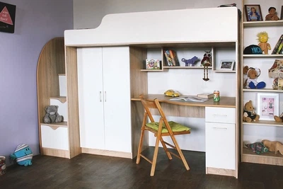 Кровать-чердак со столом, шкафом и полками для детей Fmebel Инсбрук 80х190