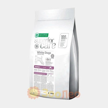 Сухой беззерновой корм Nature's Protection Superior Care Dogs Grain Free Junior All Breeds Salmon для юниоров с белым украшением шерсти, с лососем, 17 кг