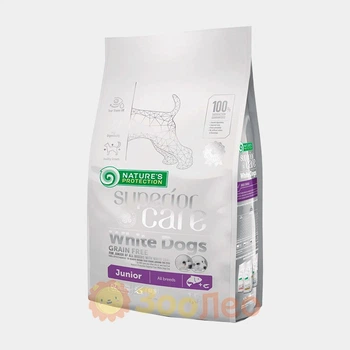 Сухий беззерновий корм Nature's Protection Superior Care White Dogs Grain Free Junior All Breeds Salmon для юніорів з білим окрасом шерсті, з лососем, 1.5 кг