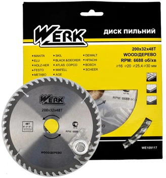 Пильний диск по дереву Werk 200X32, 48 зуб. - 1 шт, арт.дск040
