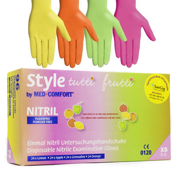 Перчатки нитриловые Style (96 шт), размер XS, цветные (желтый, салатовый, оранжевый, розовый)