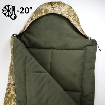 Спальный мешок зимний с подкладкой из флиса широкий 85*205 с капюшоном, в комплекте с компрессионным мешком Пиксель