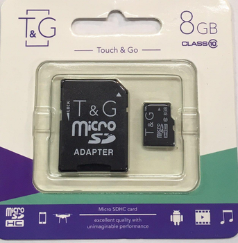 Карта памяти micro SDHC, 8Gb, Class 10, T&G, (TG-8GBSDCL10-01) ( SD адаптер) ICL44