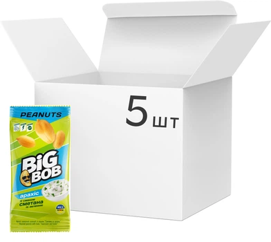 Упаковка арахісу Big Bob Сметана із зеленню смажений Солоний 60 г х 5 шт (0.3 кг) (4820253632928)