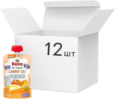 Упаковка пюре Holle Carrot Cat органическое с морковью, манго, бананом и грушей с 6 месяцев 100 г х 12 шт (7640161877337)