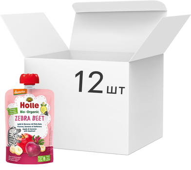 Упаковка пюре Holle Zebra beet органическое с яблоком, бананом и свеклой с 6 месяцев 100 г х 12 шт (7640161876989)