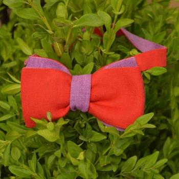 Галстук-бабочка Bow Tie House Basic льняная двухсторонняя (красный;фиолетовый) 05943