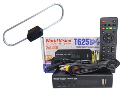 Комплект Т2 телевидения ( Тюнер DVB-T2 World Vision T625D4+ Антена комнатная с усилителем Кобра)