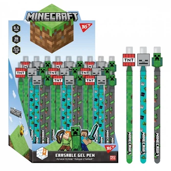 Ручка гелевая YES пиши-стирай Minecraft 0,5 мм, синяя 420378