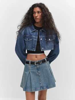 Джинсова куртка жіноча Mango Willow 57062893-TO L Темно-синя (8445922625122)