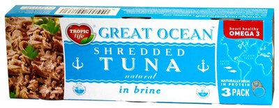 Упаковка тунця Tropic Life Great Ocean подрібнений у власному соку 80 г х 3 шт (5055448007338)