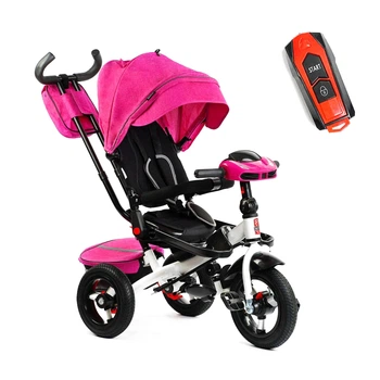 Дитячий триколісний велосипед-коляска з батьківською ручкою Best Trike 6088 F - 205-01 з поворотним сидінням та надувними колесами, Рожево-білий