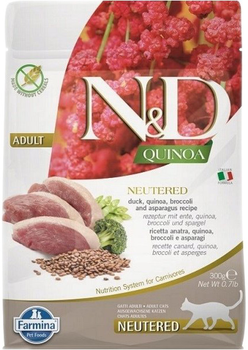 Sucha karma bezglutenowa dla kotów sterylizowanych Farmina N&D Cat quinoa duck, brocolli & asparagus neutered adult 300 g (8010276038661)