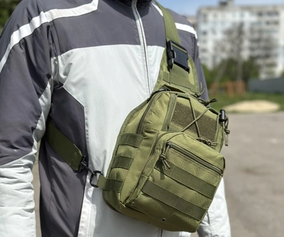 Тактичний однолямковий рюкзак міський Tactic сумка барсетка слінг із системою molle на 6 л Олива (095-olive)