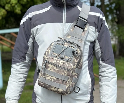 Тактический однолямочный рюкзак городской Tactic сумка барсетка слинг с системой molle на 6 л Пиксель (095-pixel)