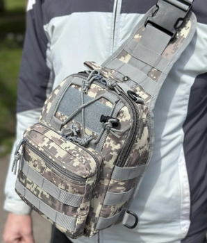 Тактичний однолямковий рюкзак міський Tactic сумка барсетка слінг із системою molle на 6 л Піксель (095-pixel)