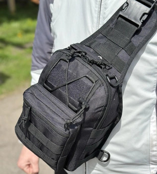 Тактичний однолямковий рюкзак міський Tactic сумка барсетка слінг із системою molle на 6 л Black (095-black)