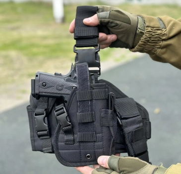 Набедренная тактическая кабура для пистолета Tactic универсальная кобура на пояс с карманом под магазин Черный (holster-1019-black)
