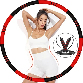 Обруч для фитнеса для взрослых FitFasting с утяжелителем диаметр 90 см (черный, красный)