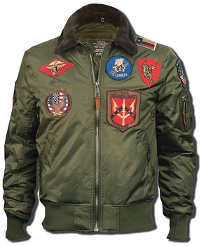 Бомбер Top Gun B-15 men's Flight Bomber Jacket With Patches 3XL Olive TGJ1542PO3XL