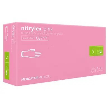 Рукавички нітрилові оглядові Mercator Medical Nitrylex PINK нестерильні неприпудрені S 100 шт