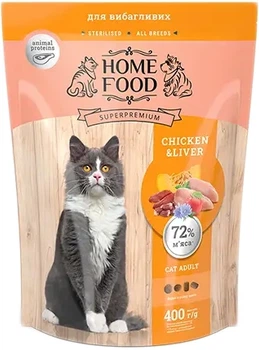 Полнорационный сухой корм Home Food для привередливых взрослых кошек "Chicken & Liver" 400 г (4820235020118)