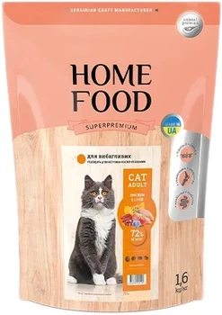 Полнорационный сухой корм Home Food для привередливых взрослых кошек "Chicken & Liver" 1.6 кг (4820235020194)