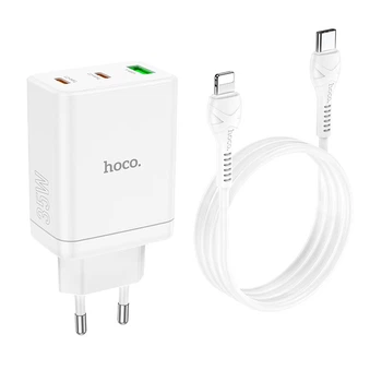 Адаптер сетевой Hoco Type-C to Lightning Cabel Start three-port charger N33 |1USB/2Type-C, PD/QC, 35W/3A| белый
