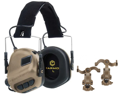 Активні навушники Earmor М31 + кріплення на шолом OPS Core чебурашка Койот (Kali)