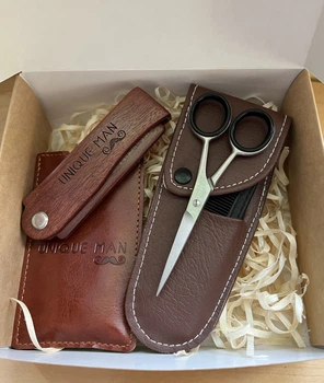 Подарунковий чоловічий набір для бородача Life care instruments (дерев'яна розчіска та ножиці для бороди і вусів)