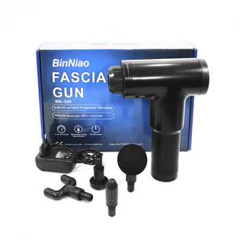 Ударный массажный пистолет для тела Fascial Gun Black для спины и всего тела мышечный массажер с 4 насадками