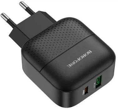 Сетевое зарядное устройство Borofone BA46A Premium PD + QC3.0 с выходом USB-A и USB-C 3 A Черное (BA46AB)