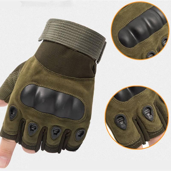 Тактичні рукавички з відкритими пальцями із захистом кісточок L Зелені