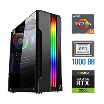 Игровой ПК Tower / AMD Ryzen 5 4500 (6 (12) ядер по 3.6-4.1 GHz) / 32 GB DDR4 / 1000 GB SSD / GeForce RTX 3060, 12 GB GDDR6, 192-bit