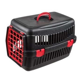 Переноска для котів та собак до 12 кг Animall CNR-102B (48.5х32.5х32.5 см) чорна з червоними пластиковими дверима