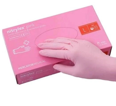 Перчатки Розовые нитриловые Nitrilex Mercator Medical L 100шт (AK0023)