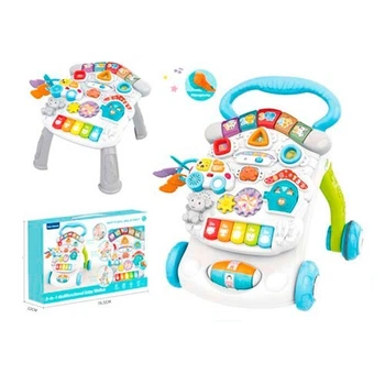 Детская каталка-ходунки-игровой столик 2в1 6605A звуковые и световые эффекты Голубой